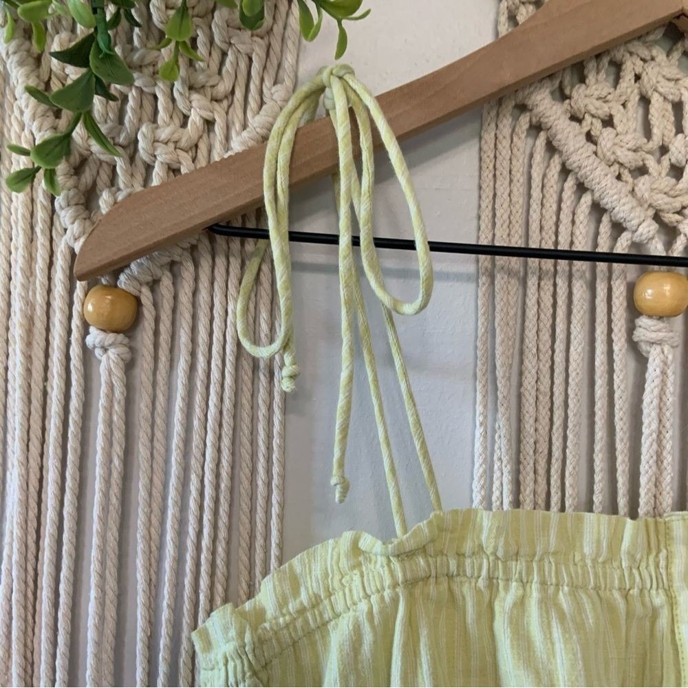 AERIE Woven Front Smocked Button 100% Cotton Tank Yellow Stripe Tie Strap Medium - Picture 8 of 12